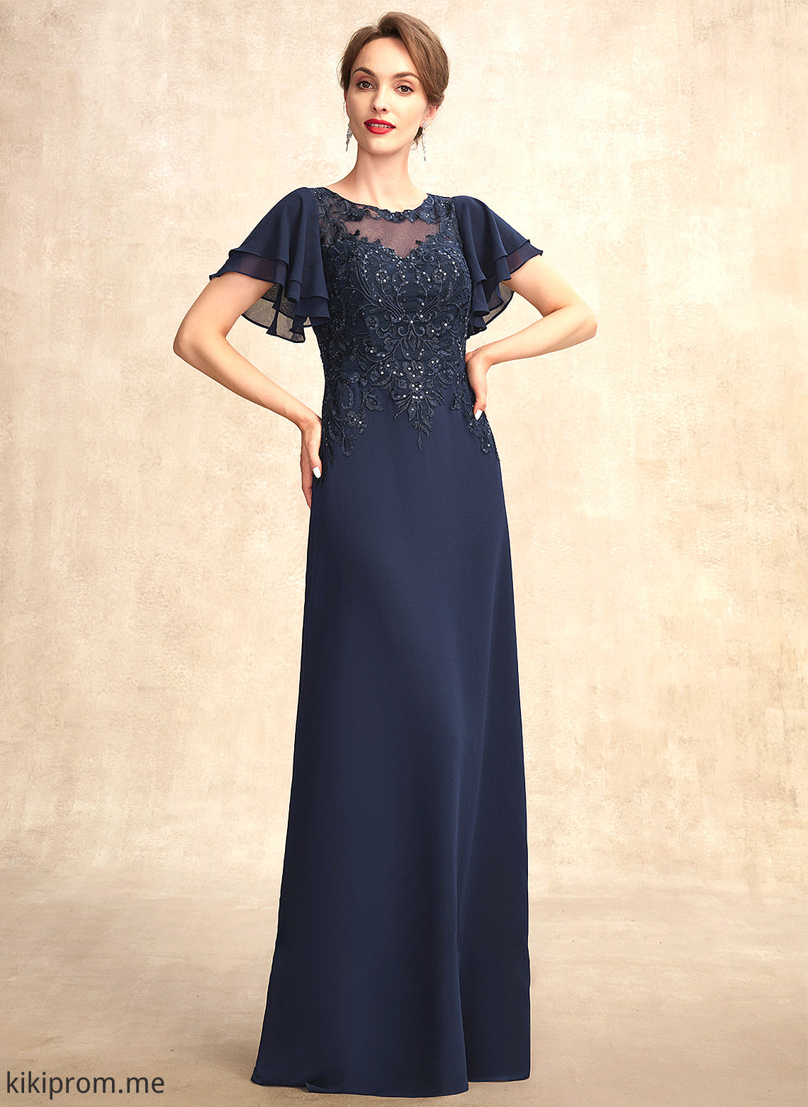 Bride Lace Rubi Floor-Length Neck the Scoop of A-Line Mother of the Bride Dresses Chiffon Mother With Sequins Dress