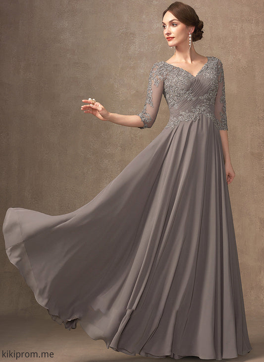 V-neck the A-Line Mother Lace Floor-Length of Beading Chiffon Dress With Kathy Bride Mother of the Bride Dresses Sequins