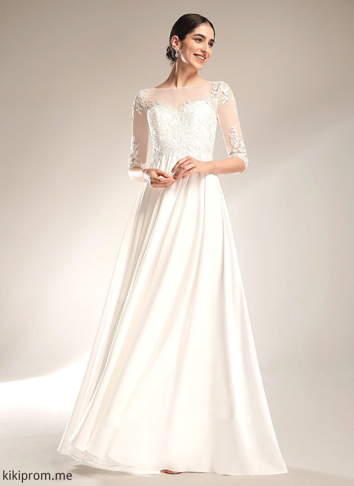 Chiffon With Madyson Sequins Wedding Dresses Sweep Illusion Train A-Line Dress Wedding