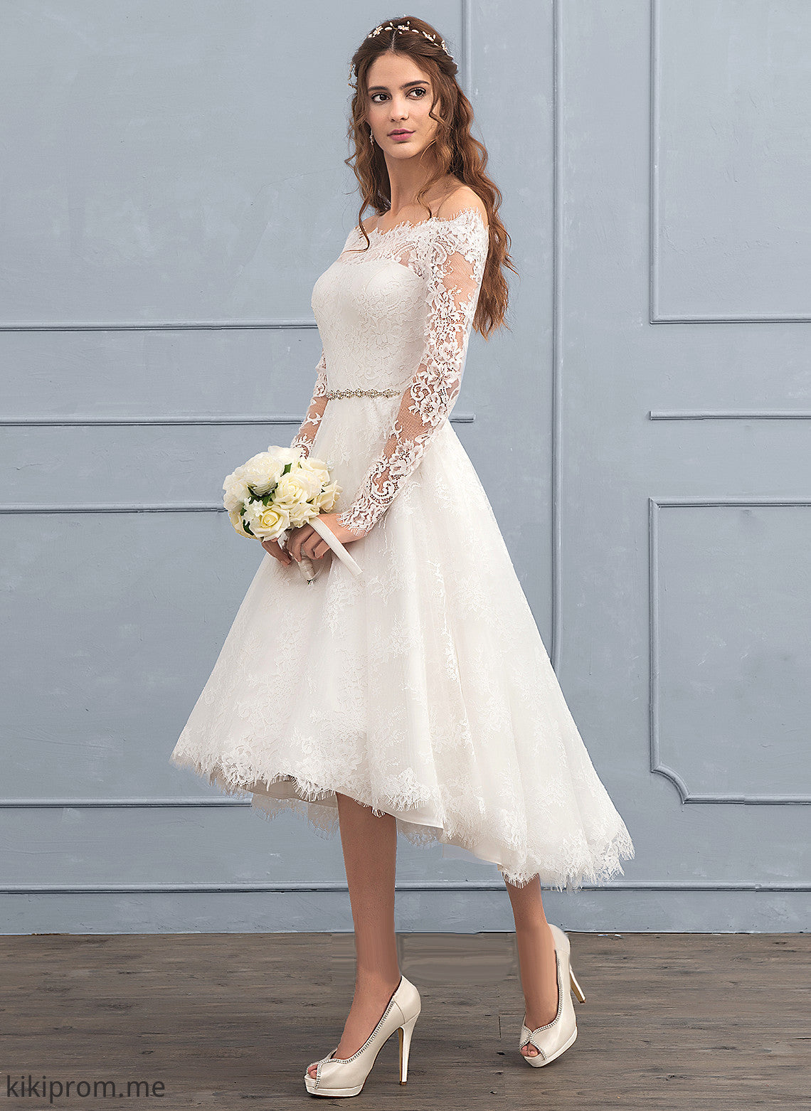 Lailah Off-the-Shoulder Asymmetrical Wedding Dresses Beading A-Line With Dress Lace Wedding