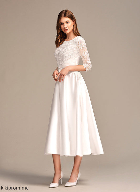 Dress Wedding Dresses Wedding Satin Scoop A-Line Micah Tea-Length Lace