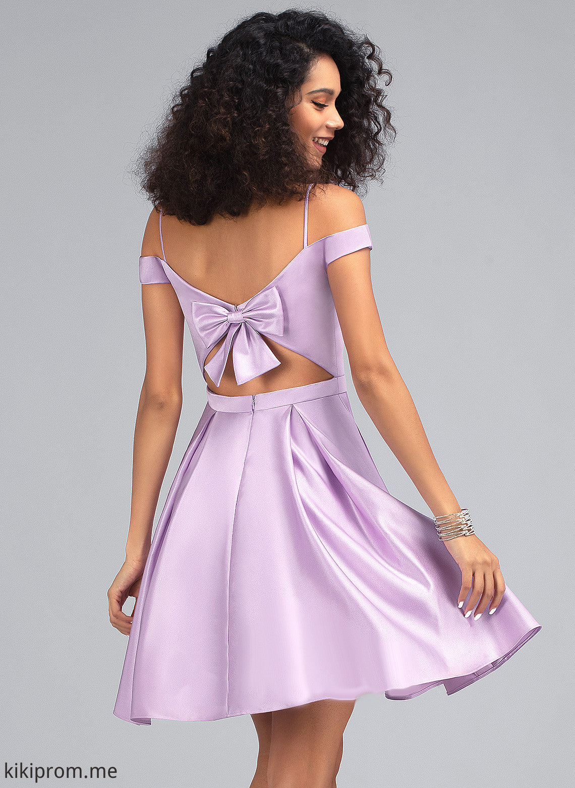 With Satin Short/Mini Pockets Bow(s) Off-the-Shoulder Maddison Homecoming Dresses Homecoming Dress A-Line