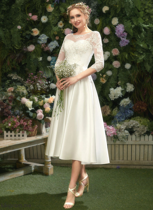 Aria Dress Wedding Dresses Lace Satin A-Line Illusion Wedding Tea-Length