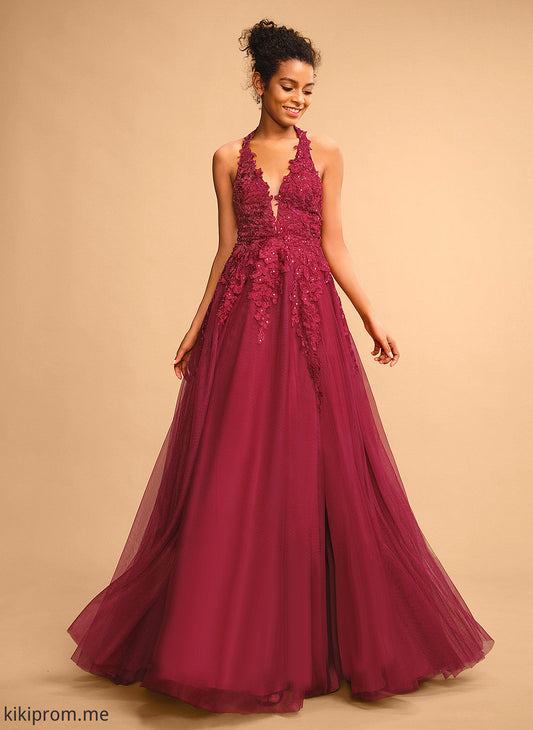 With Tulle Karli Prom Dresses Sequins Halter Floor-Length Lace Ball-Gown/Princess