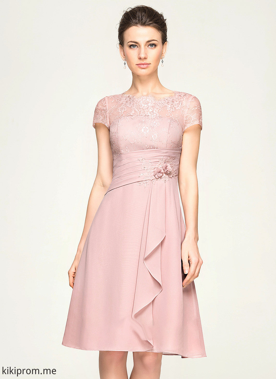 Dress Flower(s) Lace of With A-Line the Sequins Bride Cascading Scoop Mother of the Bride Dresses Neck Beading Knee-Length Chiffon Ruffles Mother Viviana