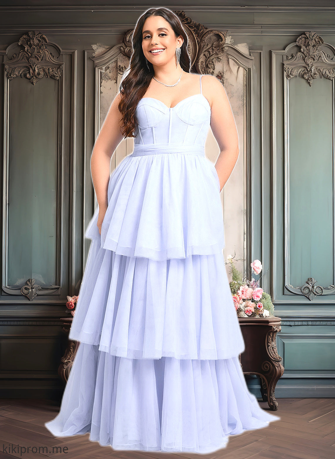 Elva Ball-Gown/Princess Sweetheart Sweep Train Tulle Prom Dresses With Bow HFP0025843