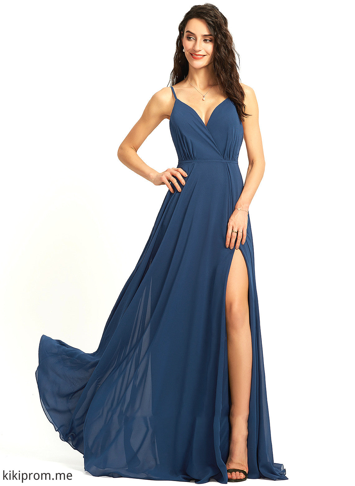 With Split Prom Dresses Floor-Length V-neck Ada Front A-Line