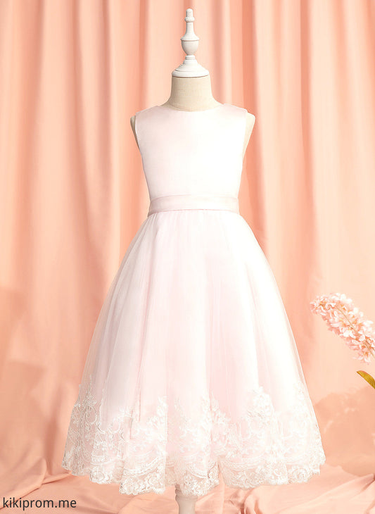 With Lace/Bow(s) Scoop Neck Flower Girl Sleeveless - Satin/Tulle Dress Ball-Gown/Princess Tea-length Flower Girl Dresses Alula