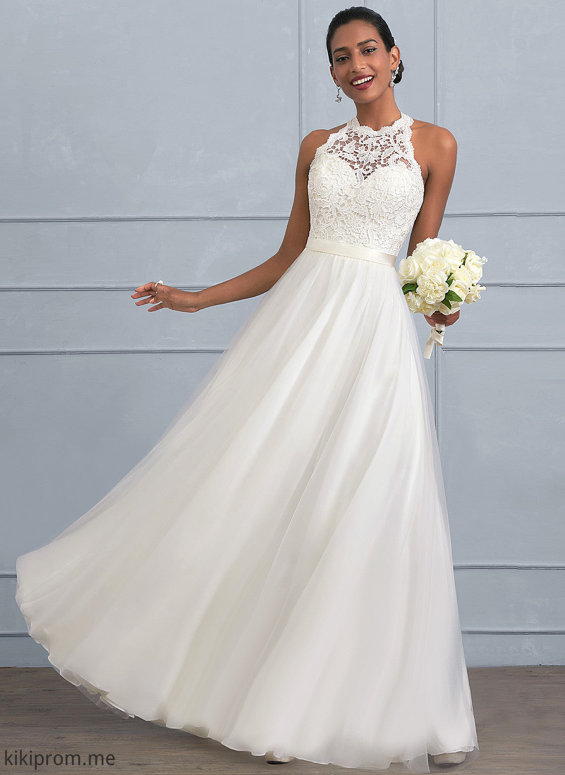 Dress Lace Charmeuse A-Line Wedding Dresses Floor-Length Tulle Wedding Scoop Neck Mallory