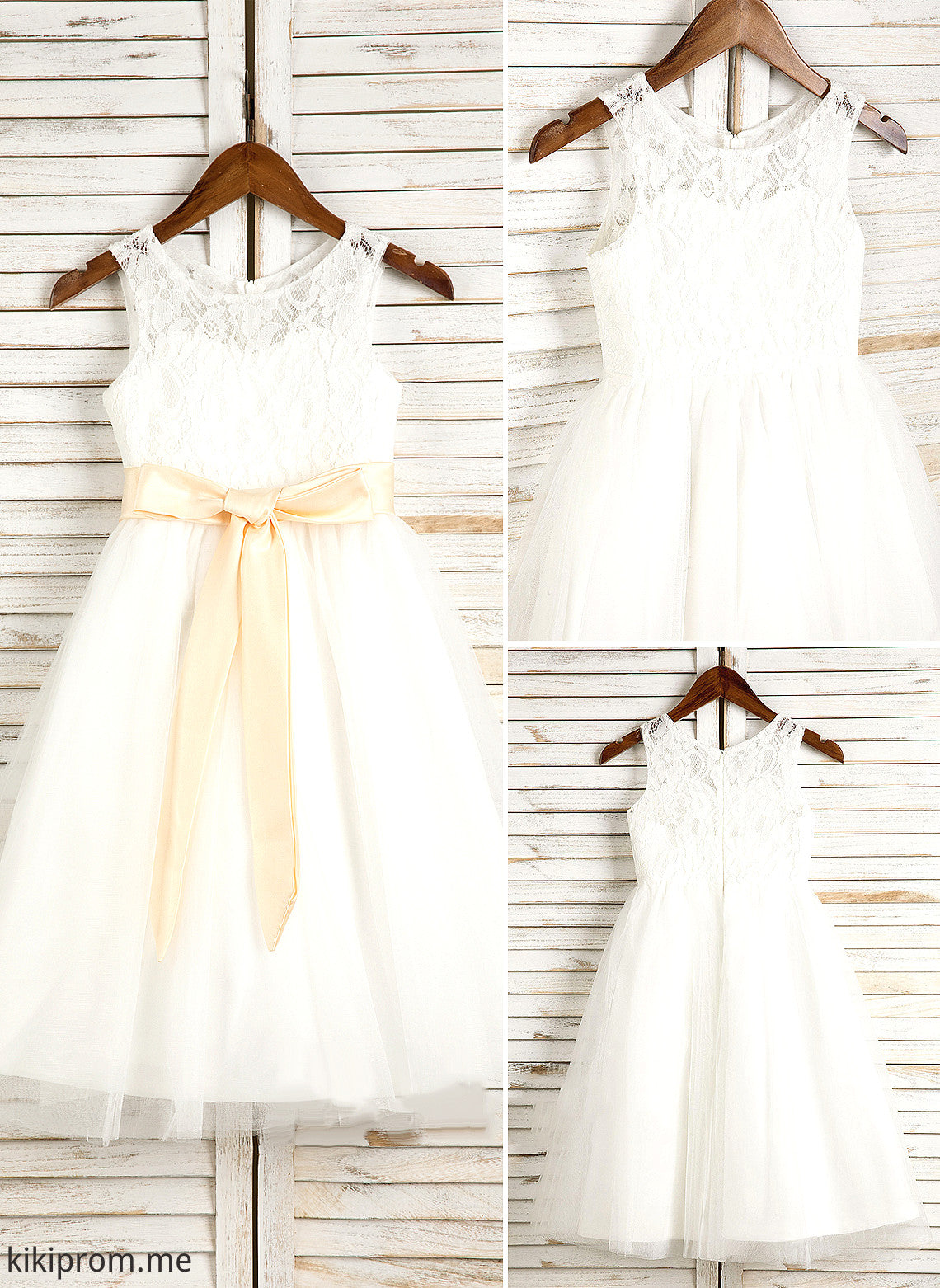 Sleeveless With Dress Sash/Bow(s) Neck Flower Girl Dresses - Rebekah Tea-length Scoop Girl Tulle/Lace A-Line/Princess Flower