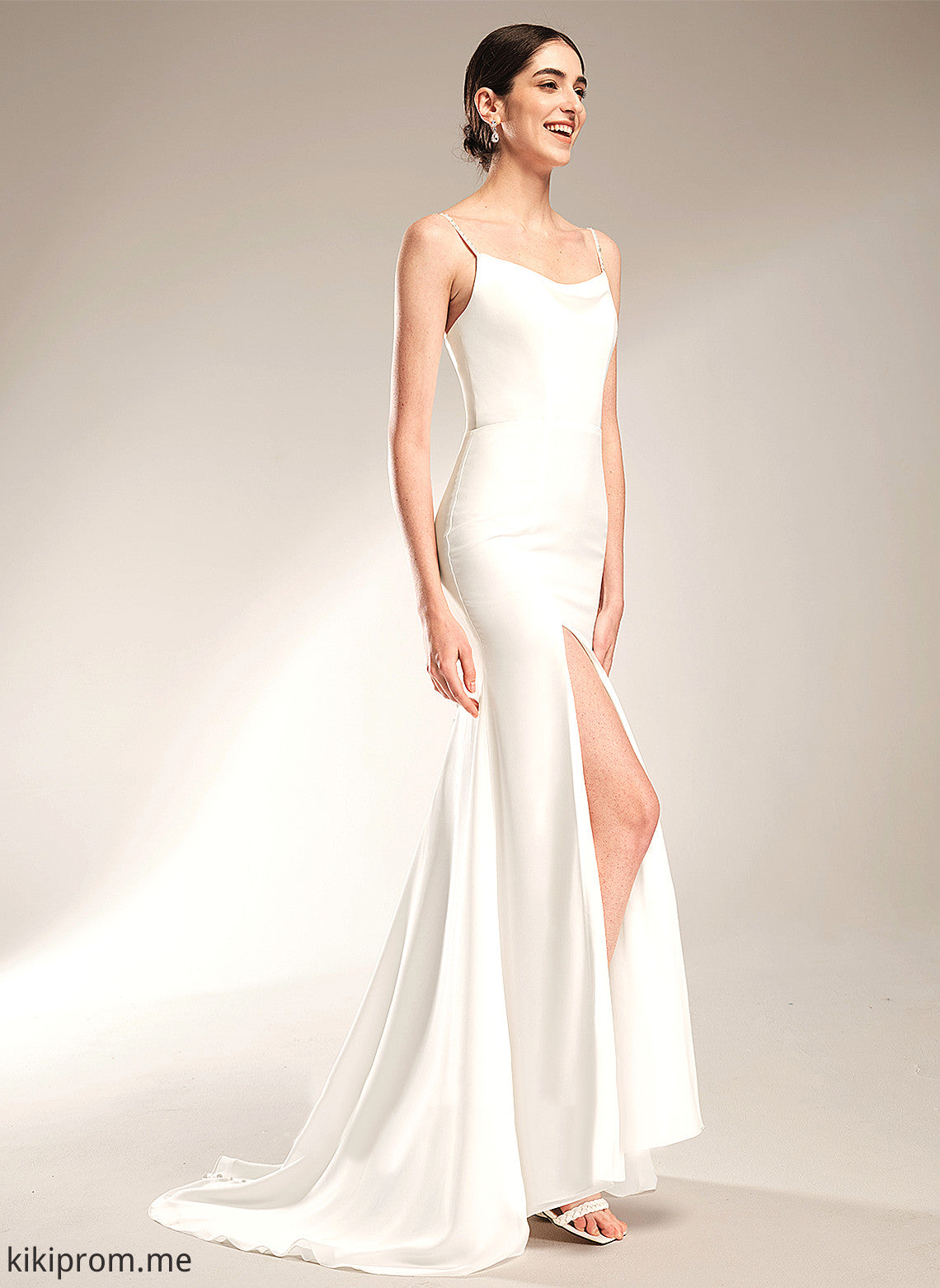 A-Line Wedding Dresses With Wedding Court Neck Cowl Train Anahi Beading Dress Chiffon