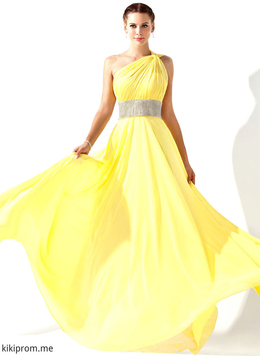 Floor-Length A-Line Erin With Chiffon Prom Dresses Ruffle One-Shoulder Beading