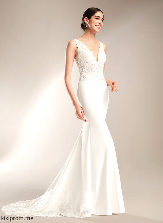 With Sheath/Column Train Wedding Dresses Dress Emily Wedding V-neck Sequins Court