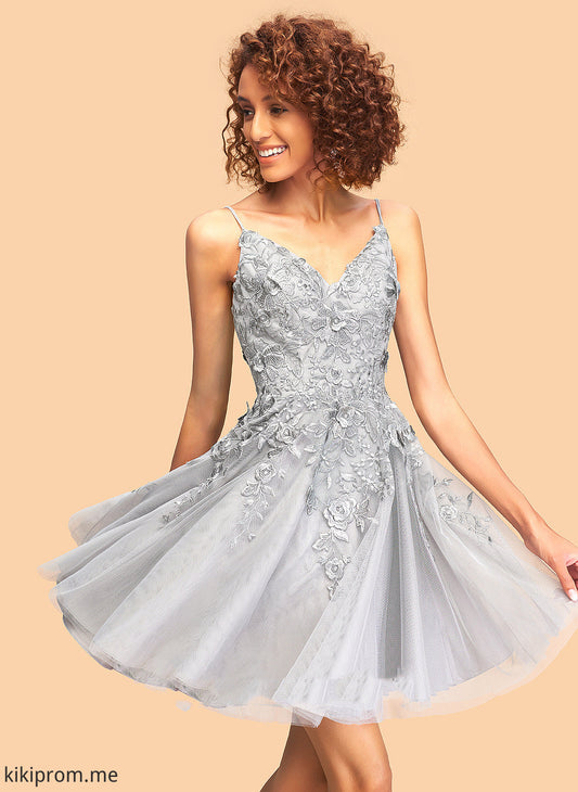 With Short/Mini A-Line Lace Homecoming Dresses Tulle Dress V-neck Mimi Homecoming