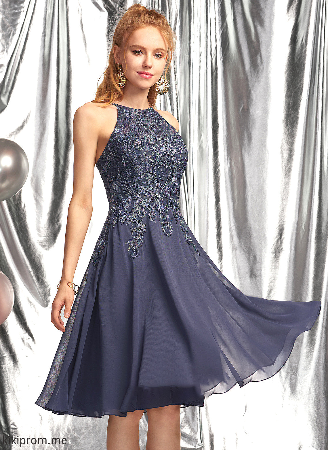 With Appliques Neck Prom Dresses Scoop A-Line Lace Chiffon Phoenix Knee-Length