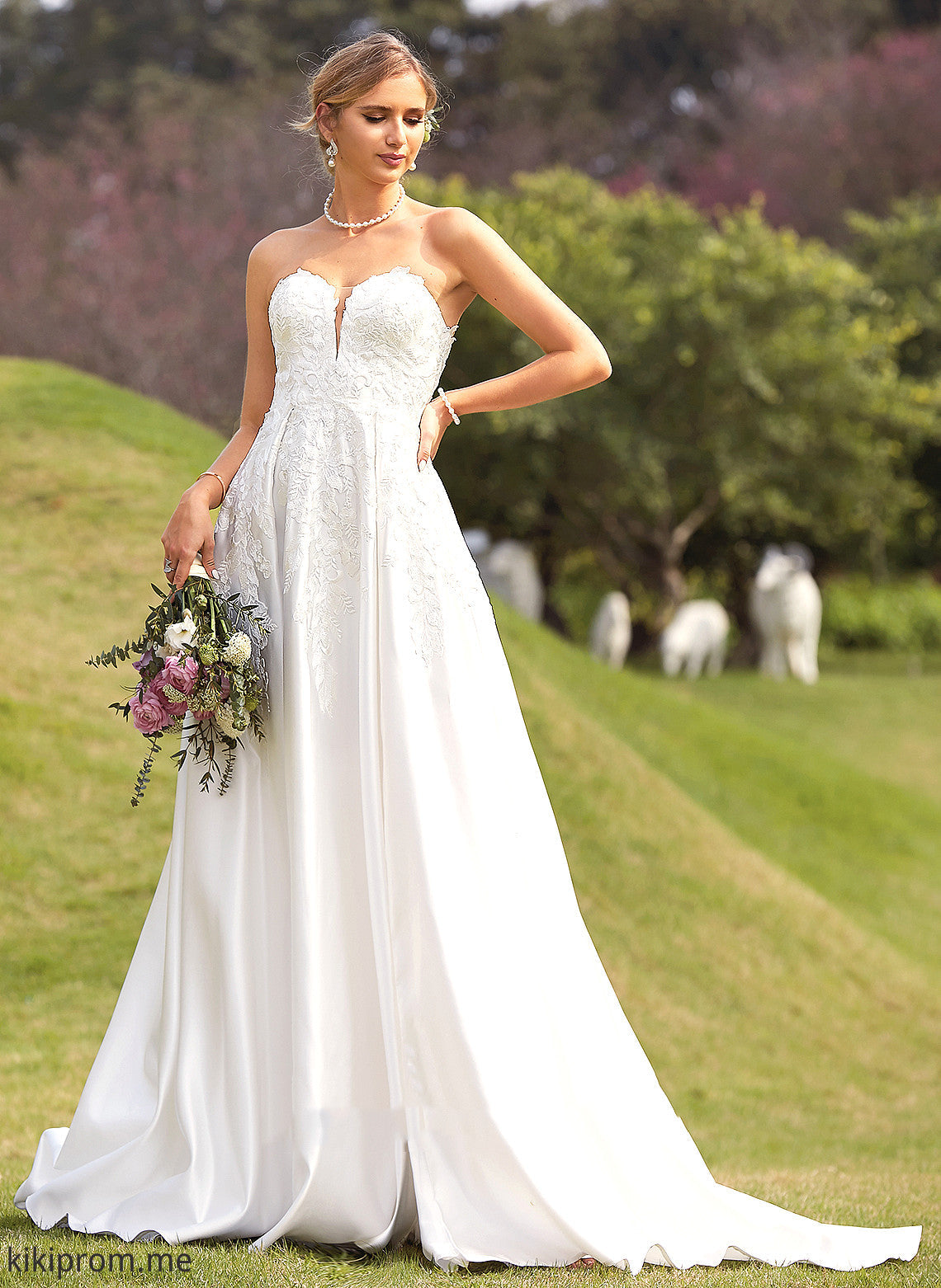 Dress Front Train Split Sweetheart Wedding Dresses Chapel Wedding With Lace Satin Ball-Gown/Princess Shiloh