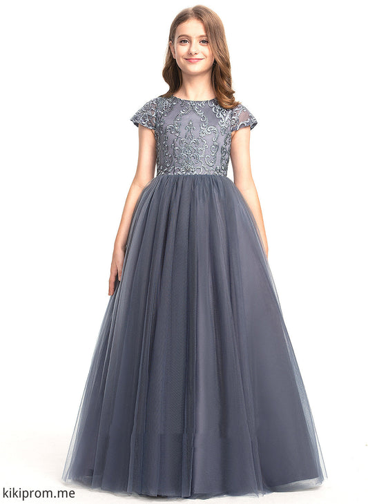 Dress Neck Tulle Flower Short Sleeves Scoop Flower Girl Dresses Floor-length Lucille Girl Ball-Gown/Princess