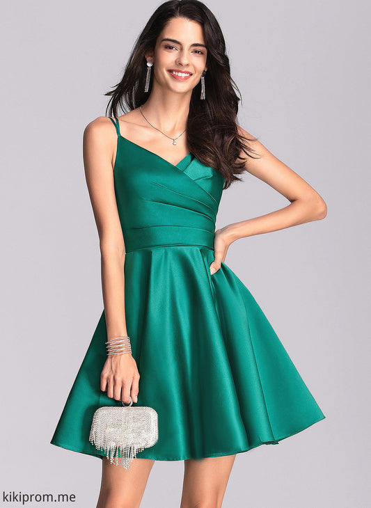 With Satin Homecoming Giuliana Dress Ruffle Pockets Short/Mini Homecoming Dresses A-Line V-neck