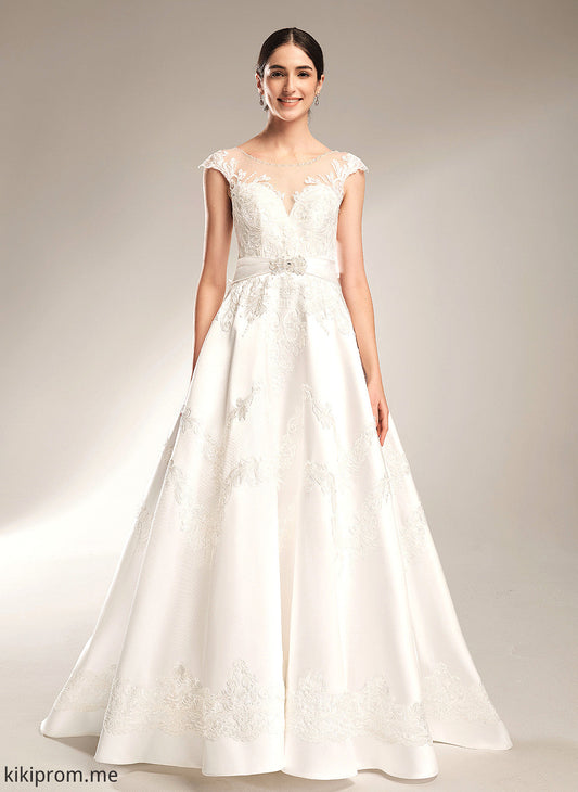 Satin Aspen Scoop Train Beading Chapel Neck Wedding Wedding Dresses Ball-Gown/Princess Sequins With Dress