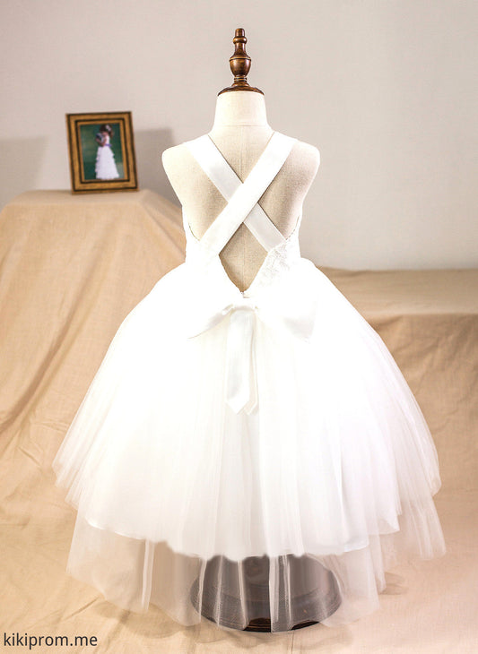 Straps Bow(s) Girl Sleeveless Dress Ball-Gown/Princess With Tea-length Satin/Tulle/Lace Sariah Flower Girl Dresses Flower -