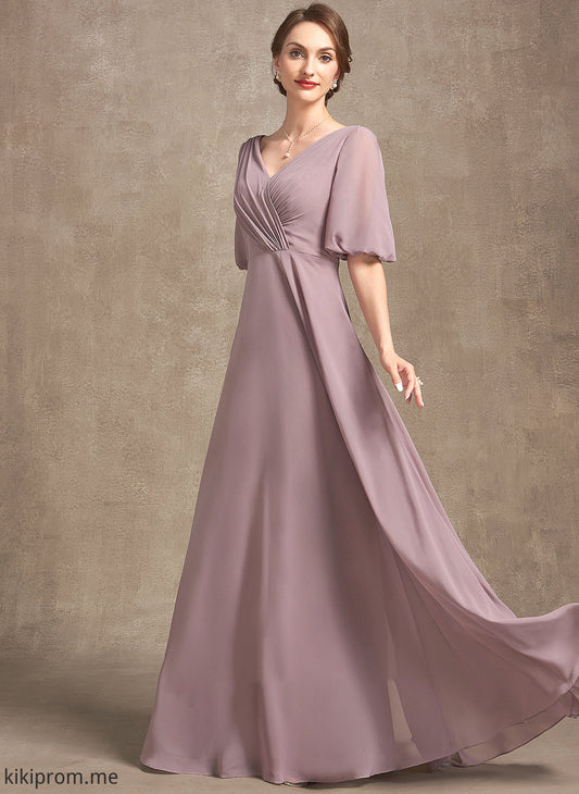 Chiffon Dress Floor-Length Madeline With V-neck the Mother of Mother of the Bride Dresses A-Line Ruffle Bride