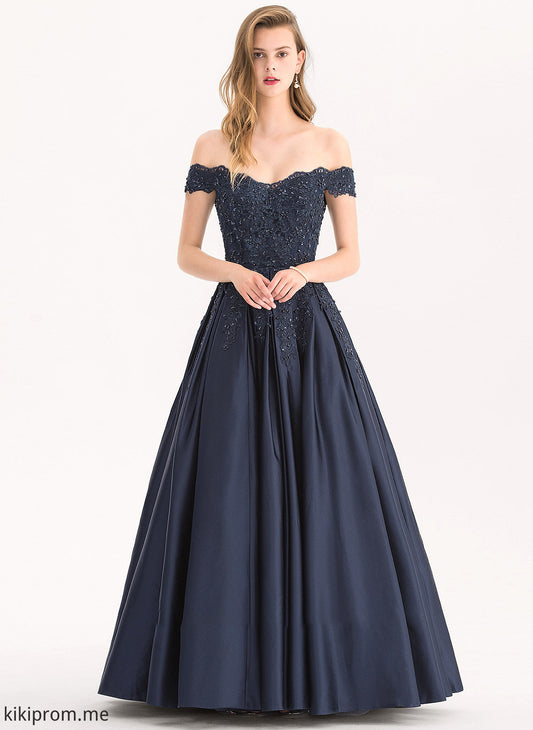 With Prom Dresses Ball-Gown/Princess Kaitlynn Floor-Length Off-the-Shoulder Beading Sequins Satin