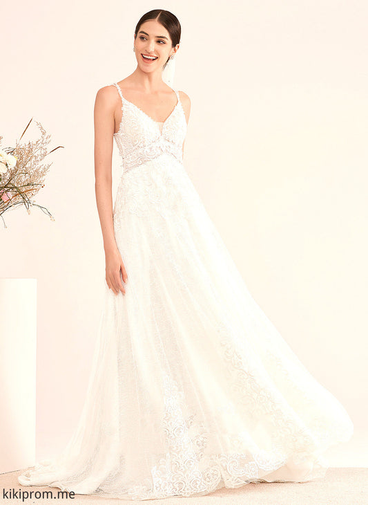 Lilyana With Lace Dress Court Beading A-Line Train Wedding Dresses V-neck Wedding Tulle