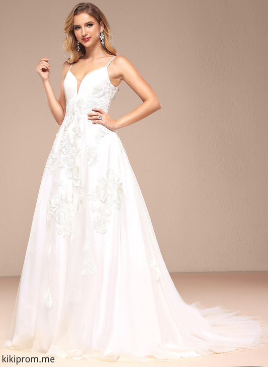 V-neck Sequins Wedding Dresses Avah Train Dress Court With Lace Ball-Gown/Princess Tulle Wedding