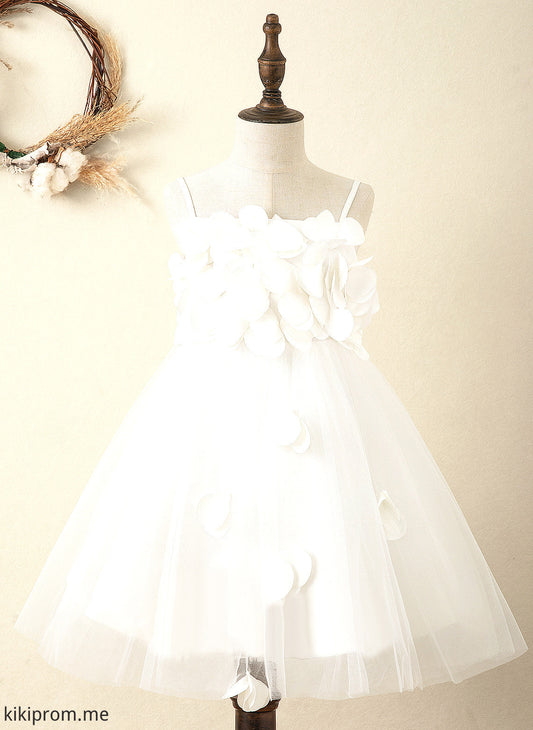 Flower Girl Dresses Knee-length - A-Line Satin Dress Girl Ella Straps Sleeveless Flower