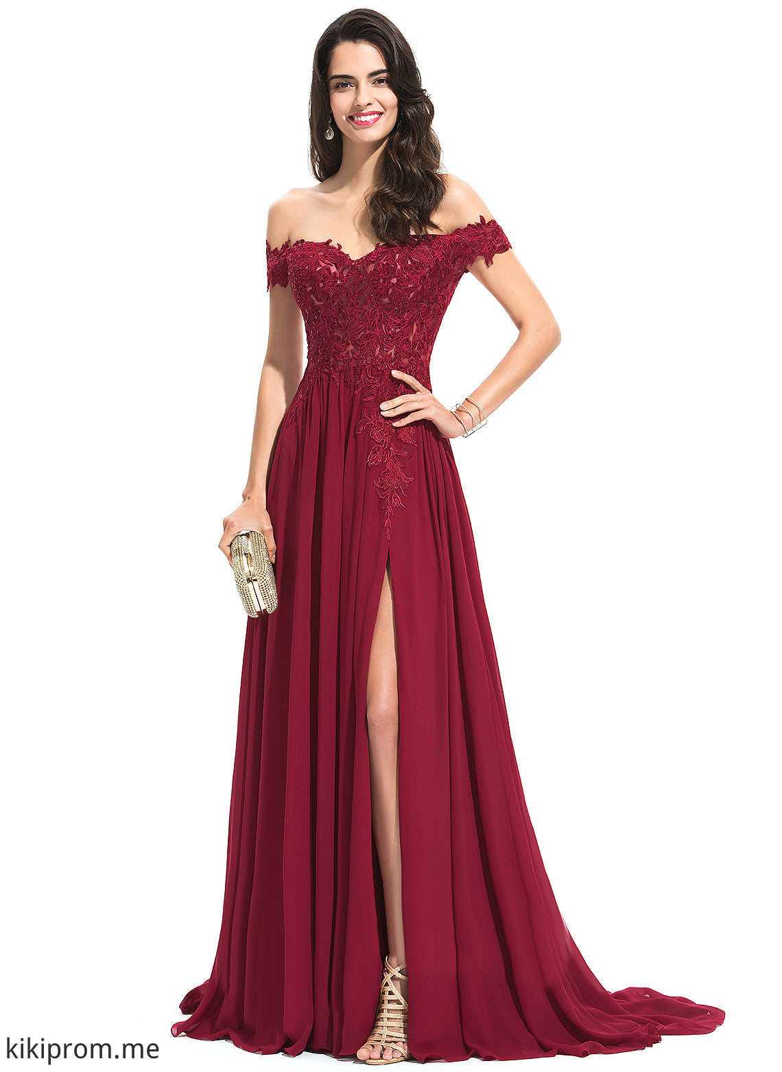 With Prom Dresses Finley Off-the-Shoulder Chiffon Train Sequins Sweep A-Line