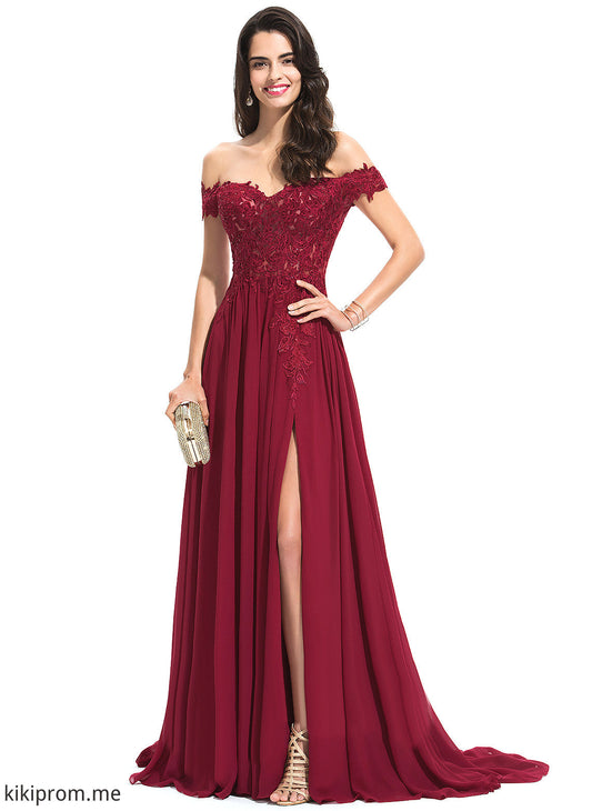 With Prom Dresses Finley Off-the-Shoulder Chiffon Train Sequins Sweep A-Line