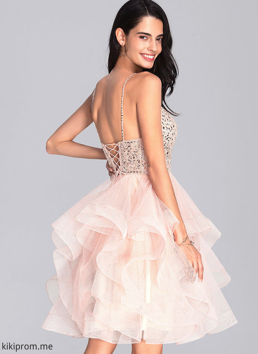 Dress Sequins Homecoming Dresses Tulle Ball-Gown/Princess With V-neck Beading Homecoming Knee-Length Essence