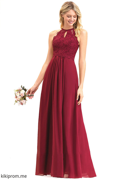 Lace Chiffon A-Line Neck Prom Dresses Scoop Floor-Length Daisy