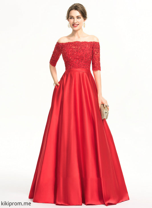 Rubi Beading Pockets Prom Dresses Ball-Gown/Princess Floor-Length With Satin Sequins Sweetheart