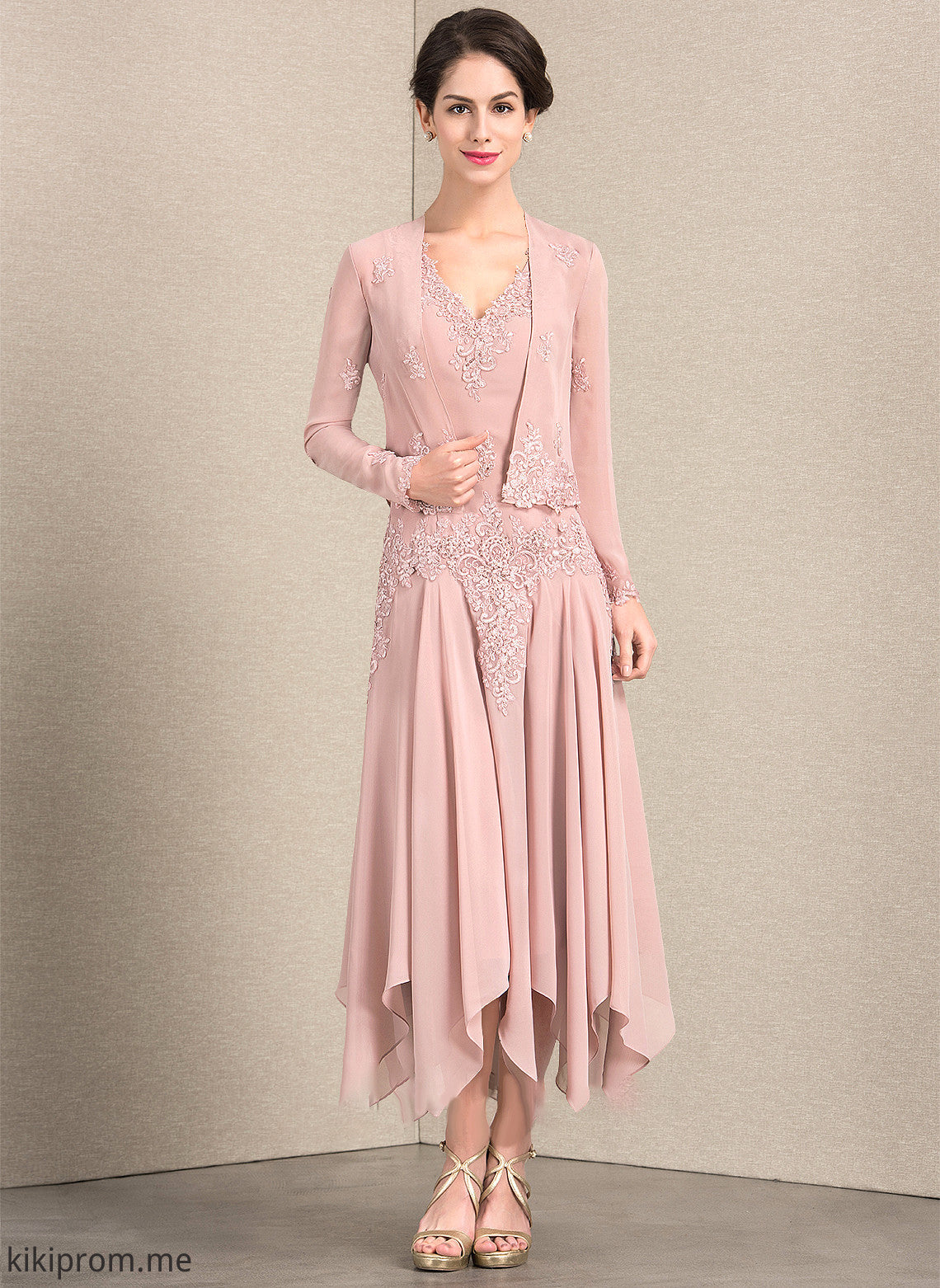 V-neck Lace Sequins Chiffon A-Line With of Appliques Ankle-Length Jill Mother of the Bride Dresses Bride Dress the Mother