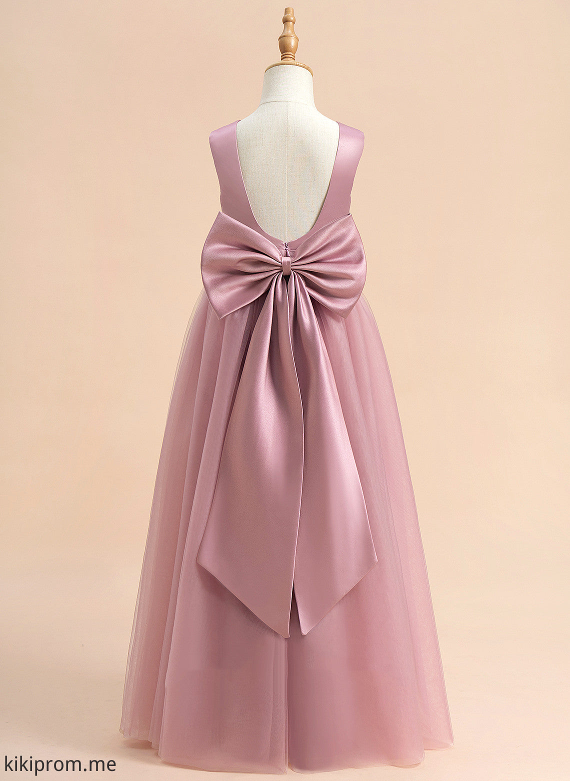 Flower Satin/Tulle With Dress Flower Girl Dresses - A-Line Floor-length Neck Bow(s) Sleeveless Leila Girl Scoop