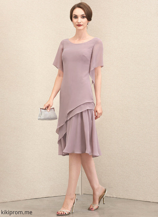 Mother of the Bride Dresses Knee-Length of A-Line Chiffon Neck Scoop the Sidney Cascading Mother Bride Dress Ruffles With