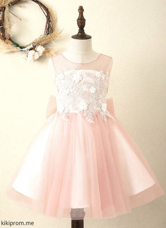 A-Line Neck - Girl Back Amanda Flower Dress Satin/Tulle Scoop Flower Girl Dresses Knee-length Bow(s)/V Sleeveless With