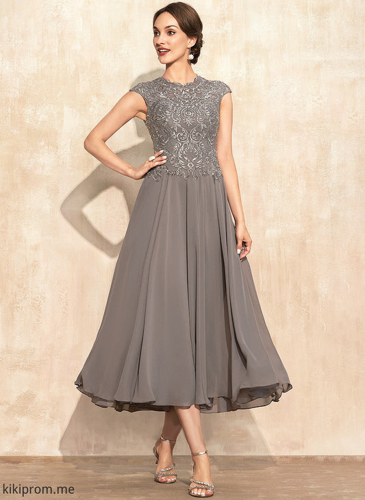 Mother of the Bride Dresses With Kiara Beading Neck Lace the of Dress Chiffon Bride Mother Tea-Length A-Line Scoop