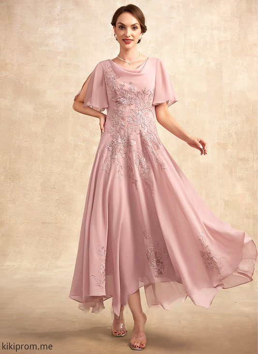 the Bride of Mother Mother of the Bride Dresses Ankle-Length Lace Chiffon A-Line Dress Neck Alexus Cowl