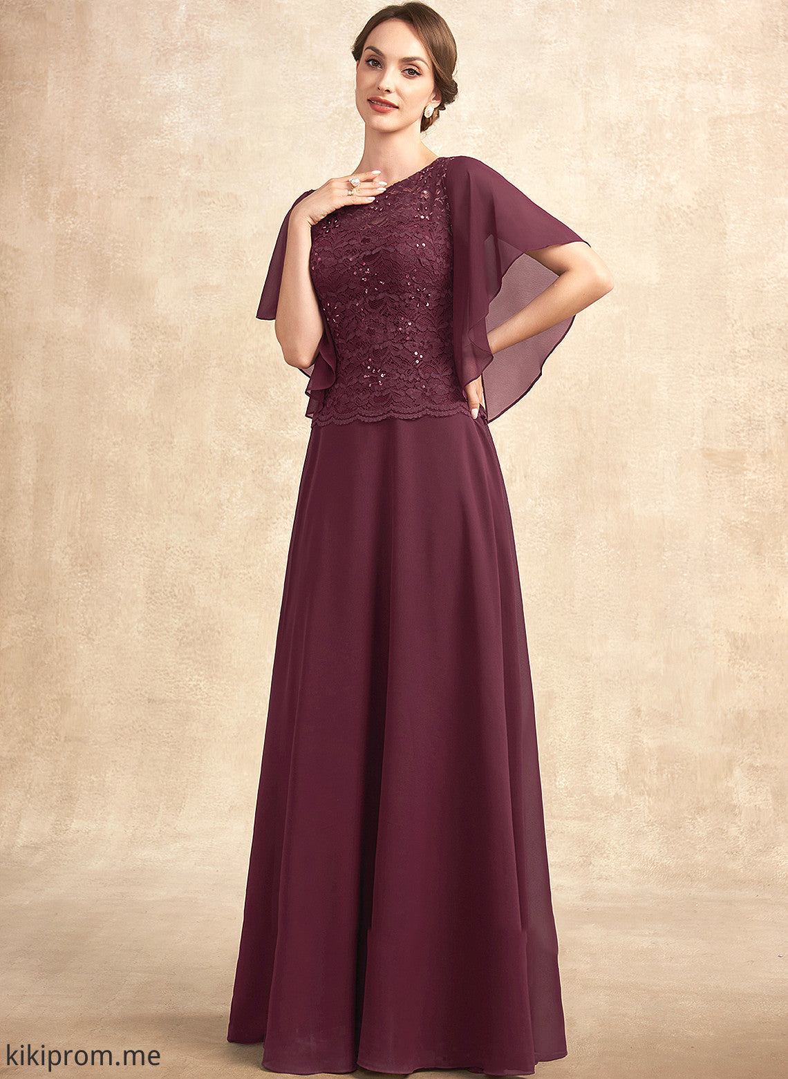 Mother Lace A-Line Dress Floor-Length Chiffon Alana Scoop Bride Sequins With of the Neck Mother of the Bride Dresses