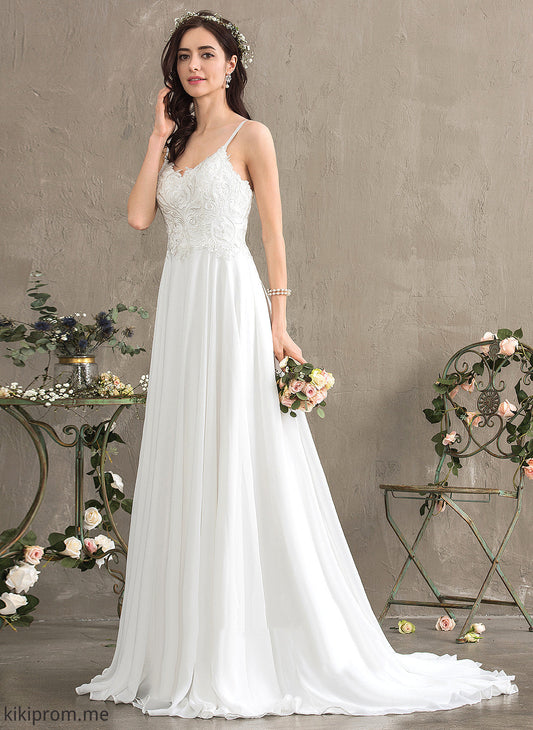 A-Line Wedding Sweep Train Alyssa Dress Lace Chiffon Sweetheart Wedding Dresses