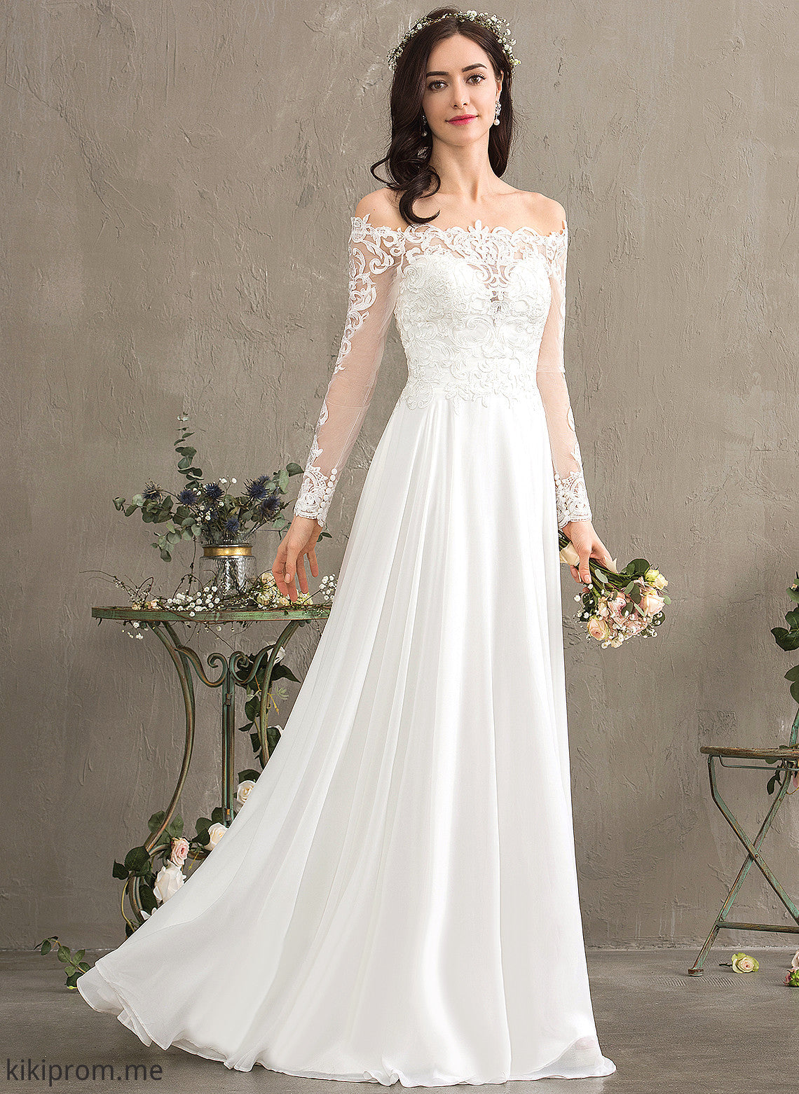 Chiffon Lace A-Line Wedding Hedwig With Wedding Dresses Dress Off-the-Shoulder Lace Floor-Length