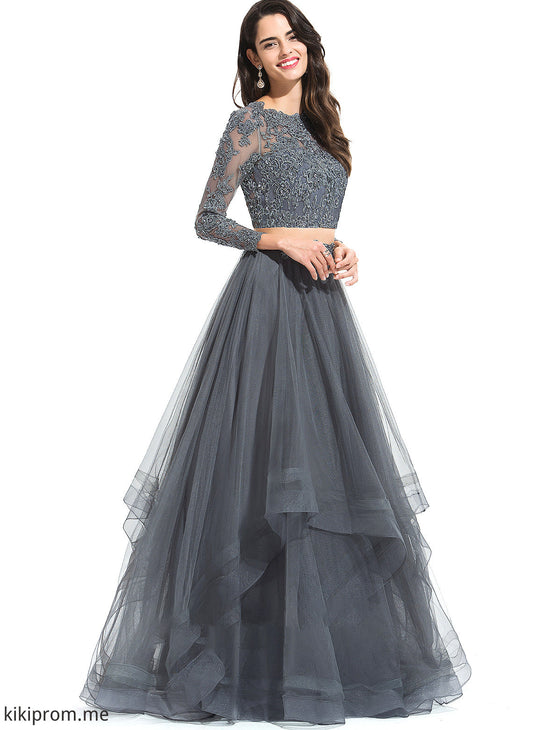 Neck Tulle Ball-Gown/Princess Floor-Length Prom Dresses Scoop With Lindsay Beading Sequins