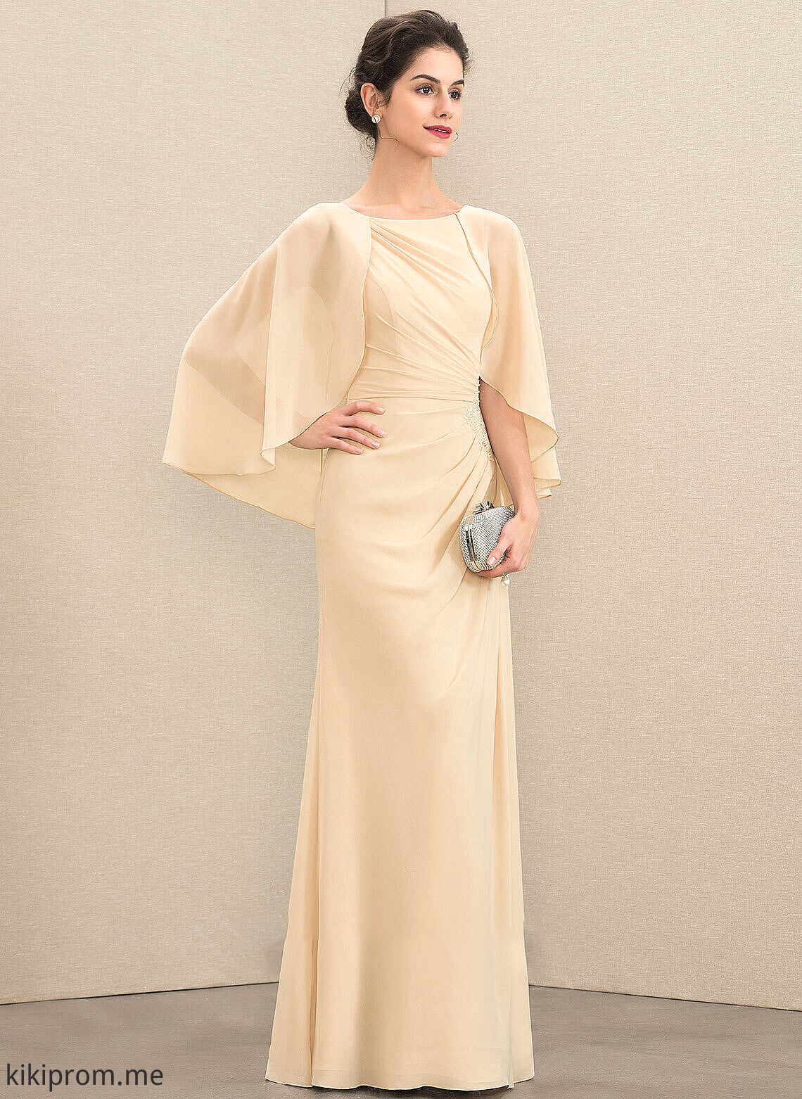 Neck Chiffon Mother of the Bride Dresses Ruffle Floor-Length Beading A-Line Bride Dress Mother of Sequins Scoop With the Maisie