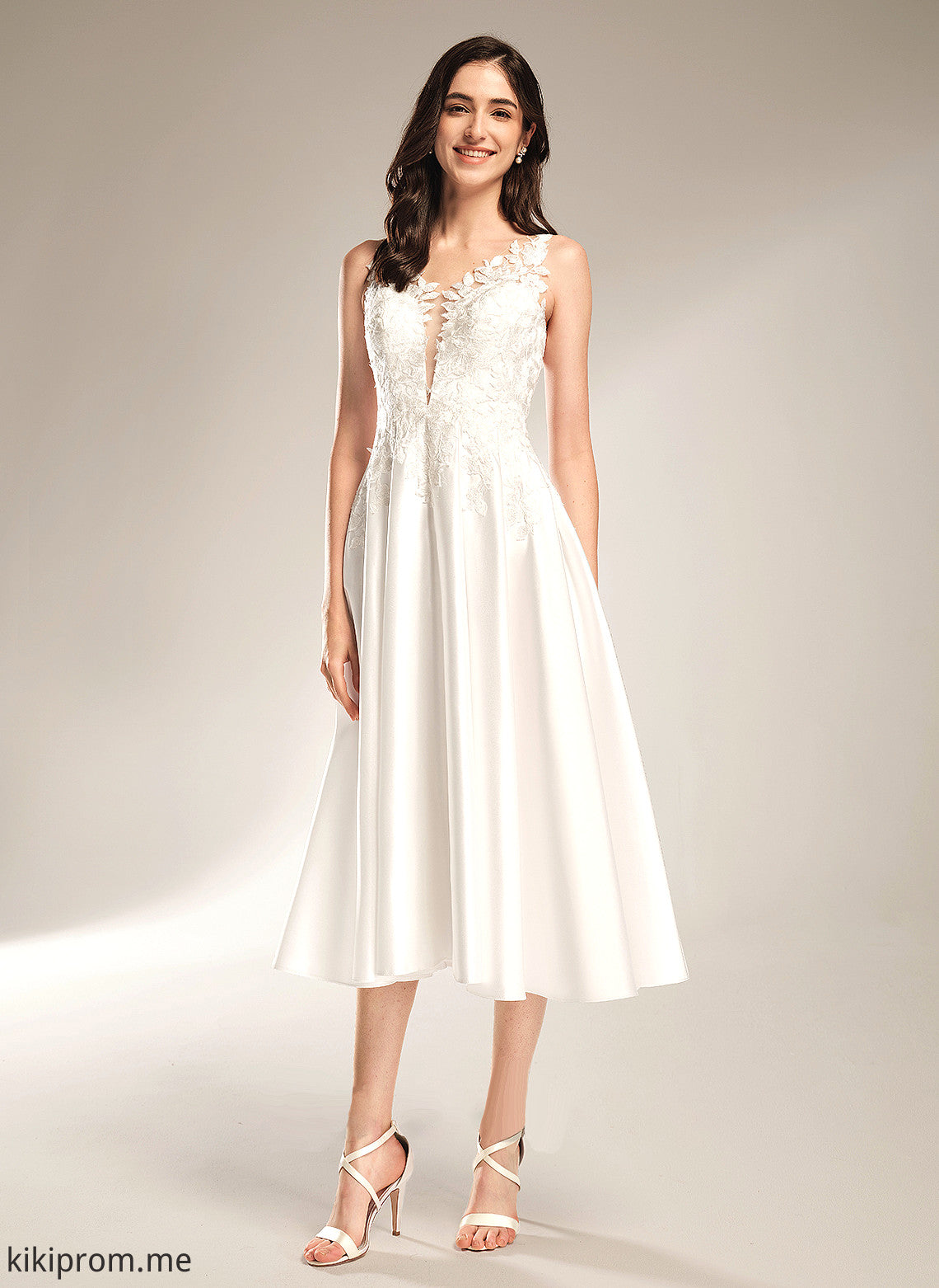 With V-neck Dress Renata Pockets A-Line Tea-Length Wedding Wedding Dresses