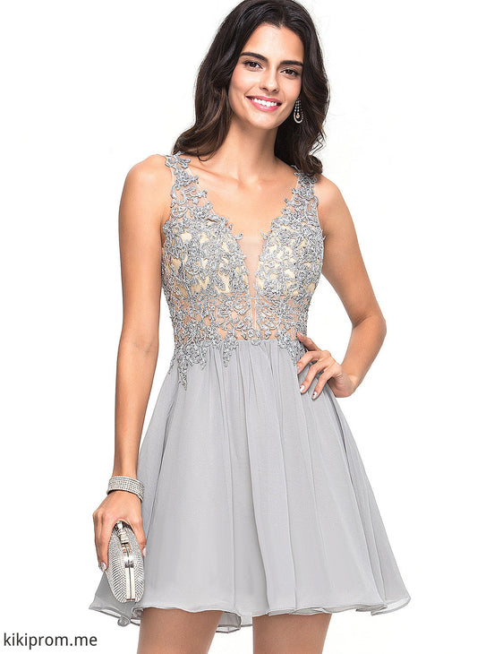 With Chiffon Courtney Short/Mini V-neck Dress Lace Beading A-Line Homecoming Homecoming Dresses