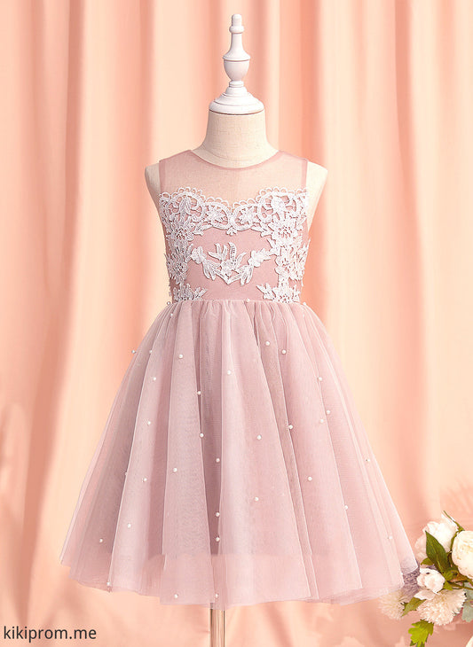 Justine Neck Lace/Beading Tulle Sleeveless Scoop With Dress Girl A-Line Flower Flower Girl Dresses Knee-length