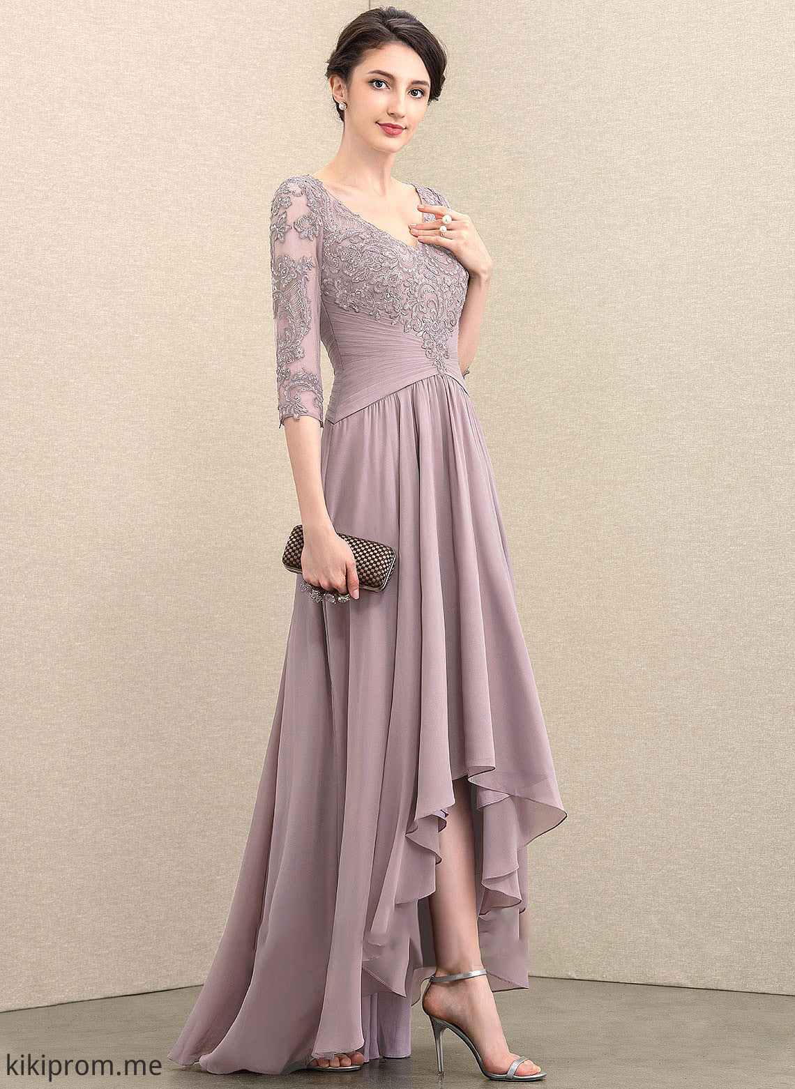 A-Line the Asymmetrical Dress of Chiffon V-neck Sequins Anabelle Mother Lace Mother of the Bride Dresses With Bride