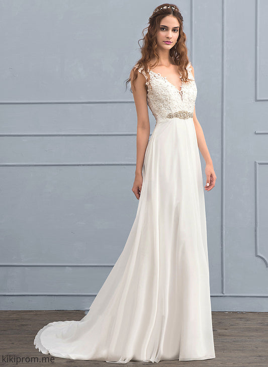 Wedding Train Anika With Lace Sequins Court A-Line Beading Wedding Dresses V-neck Chiffon Dress